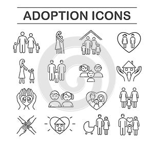 Black adoption icons set
