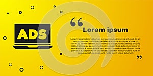 Black Advertising icon isolated on yellow background. Concept of marketing and promotion process. Responsive ads. Social