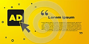 Black Advertising icon isolated on yellow background. Concept of marketing and promotion process. Responsive ads. Social