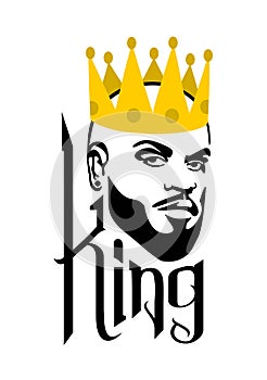 Black african american afro king face silhouette with crown