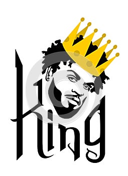Black african american afro male king face silhouette with crown