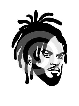 Black african american afro man silhouette with dreadlocks