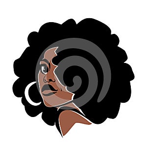 Black African American Afro woman face head vector drawing photo