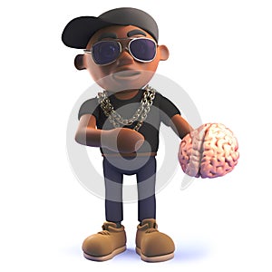 Black African American cartoon hiphop rapper holding a human brain photo