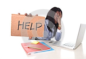 Black African American ethnicity frustrated woman working in stress at office