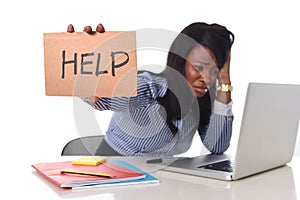 Black African American ethnicity frustrated woman working in stress at office