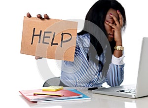 Black African American ethnicity frustrated woman working in stress at office