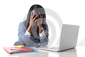 Black African American ethnicity stressed woman suffering depression at work