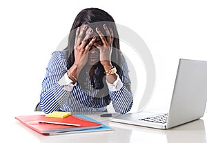 Black African American ethnicity stressed woman suffering depression at work