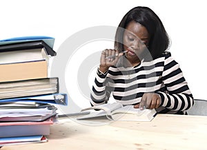 Black African American ethnicity student girl studying textbook