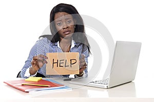 Black African American ethnicity woman in work stress at asking for help