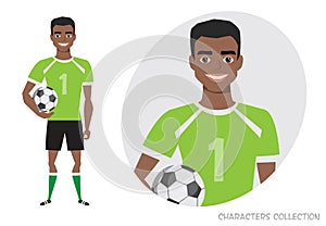 Black african american Football character. Soccer player