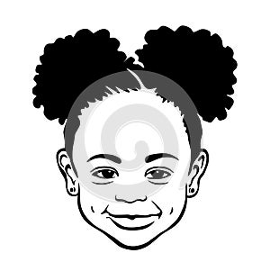 Black African American girl face portrait with two puffs ponytails photo