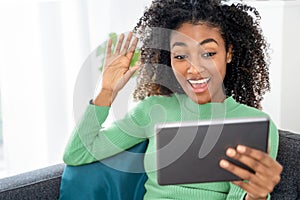 Black african american girl having a video call