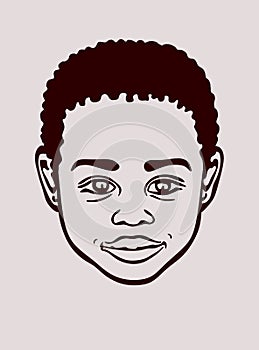 Black African American little small baby boy face head portrait stencil silhouette drawing,curly wavy hair