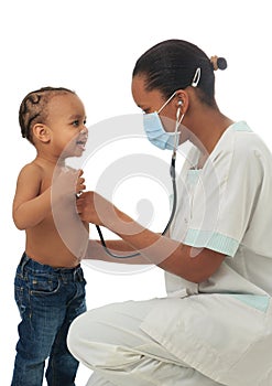 Black African American nurse with child isolated