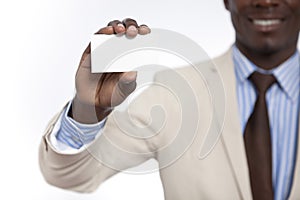 Black African business man holding blank card