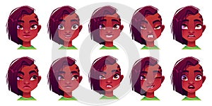 Black african girl face expression avatar set