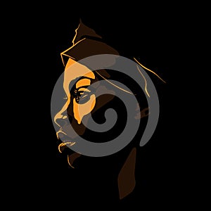 Black African woman portrait silhouette in backlight. Vector. Illustration.