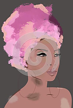 Black african woman with a turban in her hair. Painting black woman. Art afro girl