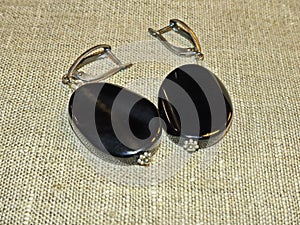 Black agate earrings. Jewelry made of black agate is unusual and has a mystical beauty.