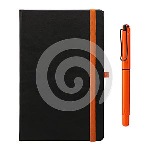 Black agenda and pen over a white background, isolated background