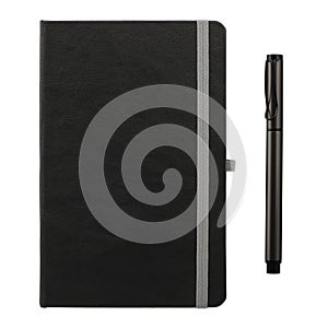 Black agenda and pen over a white background, isolated background