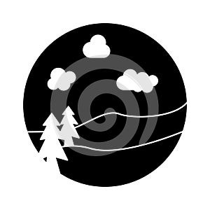 black and ahite circle landscape icon design vector on white background