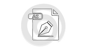 Black AI file document. Download ai button line icon on white background. AI file symbol. 4K Video motion graphic