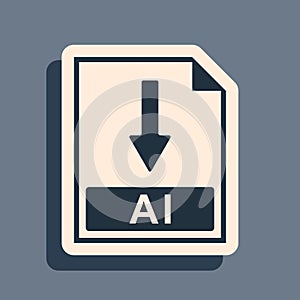Black AI file document icon. Download AI button icon isolated on grey background. Long shadow style. Vector