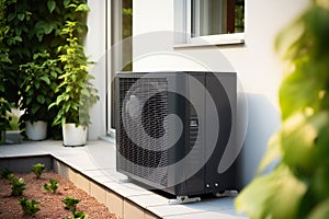 Black Air Source Heat Pumps installed on exterior of house