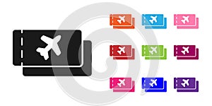 Black Airline ticket icon isolated on white background. Plane ticket. Set icons colorful. Vector Illustration