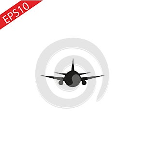 Black airplane icon with shadow. isolated on gray background. flat style trend modern logo design vector illustration