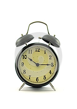 Black Alarm clock isolated on white background.