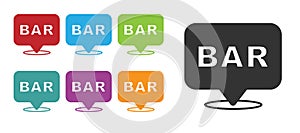 Black Alcohol or beer bar location icon isolated on white background. Symbol of drinking, pub, club, bar. Set icons