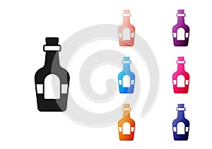 Black Alcohol drink Rum bottle icon isolated on white background. Set icons colorful. Vector