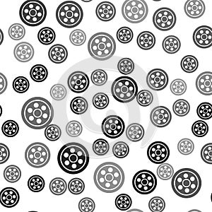 Black Alloy wheel for a car icon isolated seamless pattern on white background. Vector Illustration