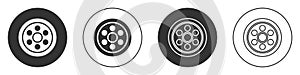 Black Alloy wheel for a car icon isolated on white background. Circle button. Vector Illustration