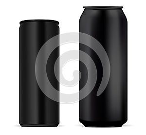 Black aluminum beer can vector template, soda tin