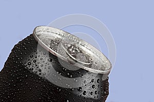 black aluminum can, with drops of water