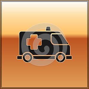 Black Ambulance and emergency car icon isolated on gold background. Ambulance vehicle medical evacuation. Vector.