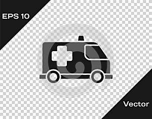 Black Ambulance and emergency car icon isolated on transparent background. Ambulance vehicle medical evacuation. Vector.