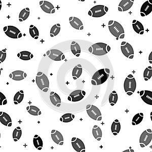 Black American Football ball icon isolated seamless pattern on white background. Vector Illustration