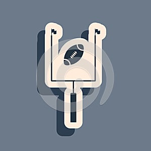 Black American football with goal post icon isolated on grey background. Long shadow style. Vector