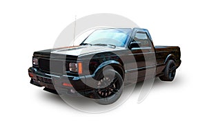 Black American pickup. White background.