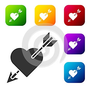 Black Amour symbol with heart and arrow icon isolated on white background. Love sign. Valentines symbol. Set icons in