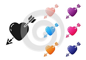 Black Amour symbol with heart and arrow icon isolated on white background. Love sign. Valentines symbol. Set icons