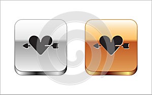 Black Amour symbol with heart and arrow icon isolated on white background. Love sign. Valentines symbol. Silver-gold