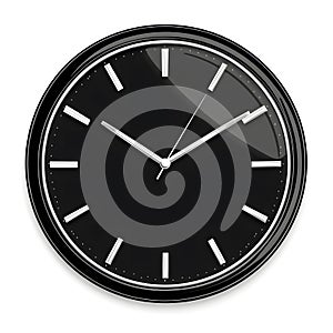 Black analog wall clock with silver hands and markers