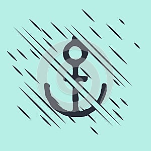 Black Anchor icon isolated on green background. Glitch style. Vector Illustration